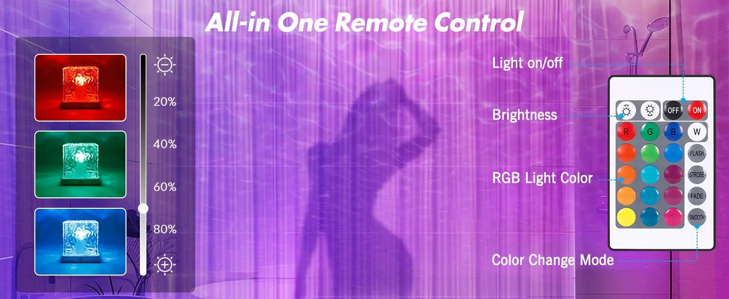 Rechargeable Shower Light No Wiring, 16 Color Changeable Ocean Wave Projector Light, Dimmable Waterproof Shower Lamp with Remote, Rotating Flame Water Ripple Lamp for Shower, Bathroom, Bedroom Decor